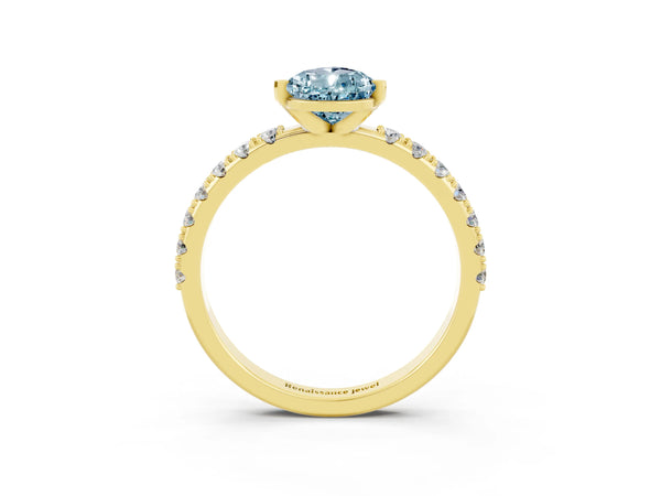 Yellow gold Pear Cut Aquamarine Solitaire Pavé Band with Four-Prong Setting