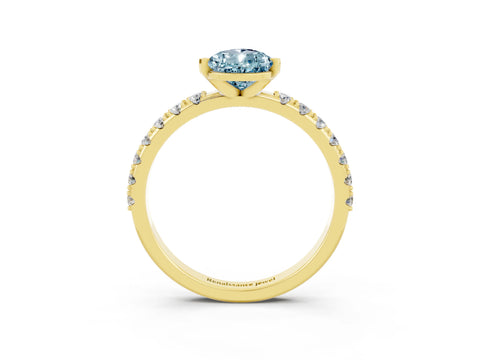 Yellow gold Pear Cut Aquamarine Solitaire Pavé Band with Four-Prong Setting_3