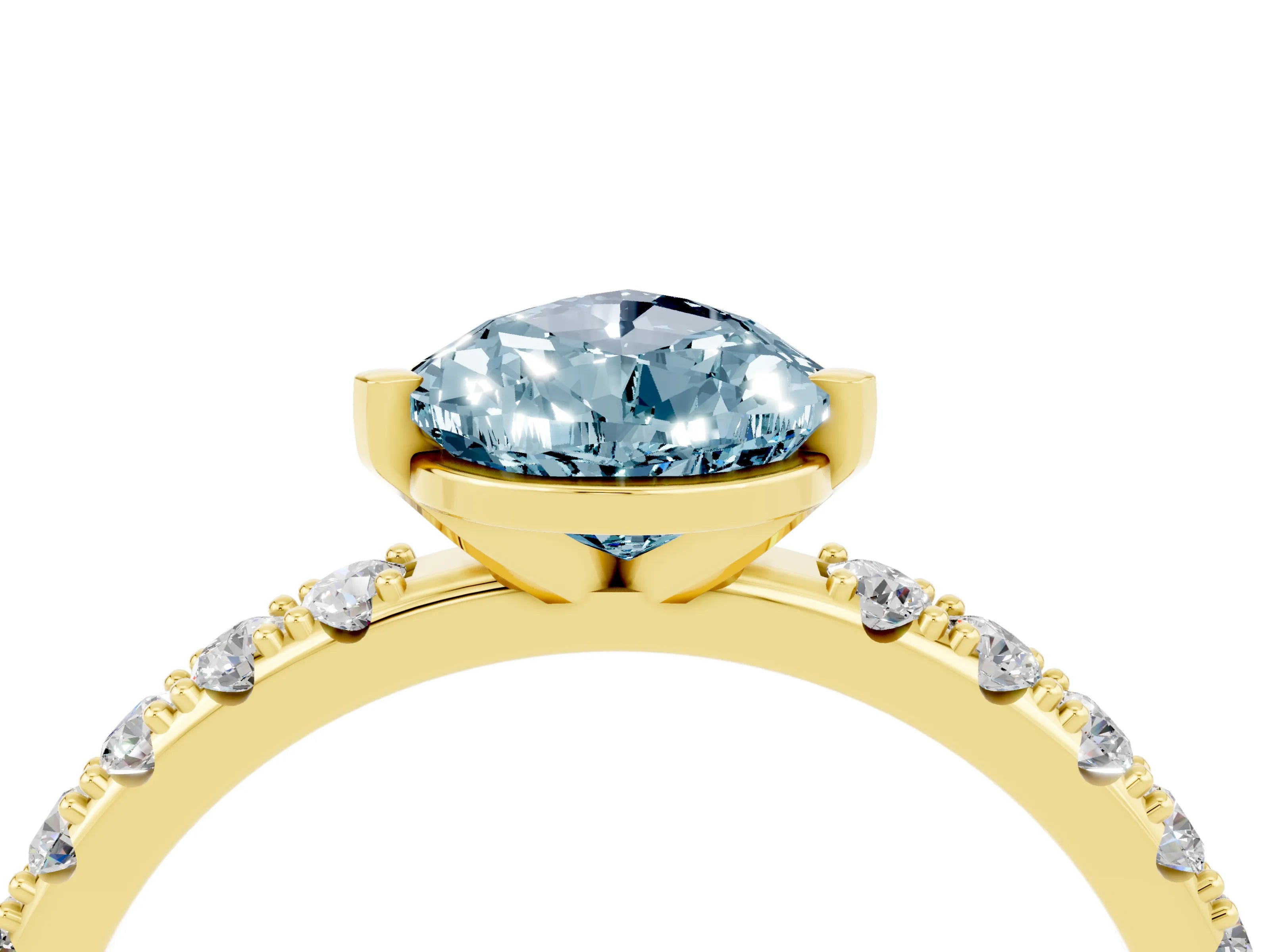 Yellow gold Pear Cut Aquamarine Solitaire Pavé Band with Four-Prong Setting_4