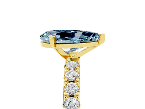 Yellow gold Pear Cut Aquamarine Solitaire Pavé Band with Four-Prong Setting_5