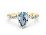 Yellow gold Pear Cut Aquamarine Solitaire Pavé Engagement Ring with Round Band and Prong Setting_12