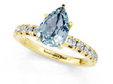 Yellow gold Pear Cut Aquamarine Solitaire Pavé Engagement Ring with Round Band and Prong Setting_13