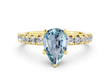 Yellow gold Pear Cut Aquamarine Solitaire Pavé Engagement Ring with Round Band and Prong Setting_66