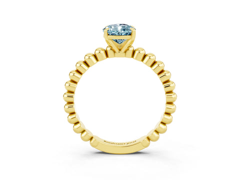 Yellow gold Pear Cut Aquamarine Solitaire Ring with Beaded Band and Prong Setting_3
