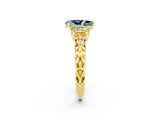 Yellow gold Pear Cut Aquamarine Solitaire Ring with Filigree Band and Four-Prong Setting_26