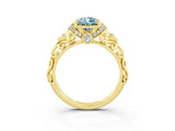 Yellow gold Pear Cut Aquamarine Solitaire Ring with Filigree Band and Four-Prong Setting_27