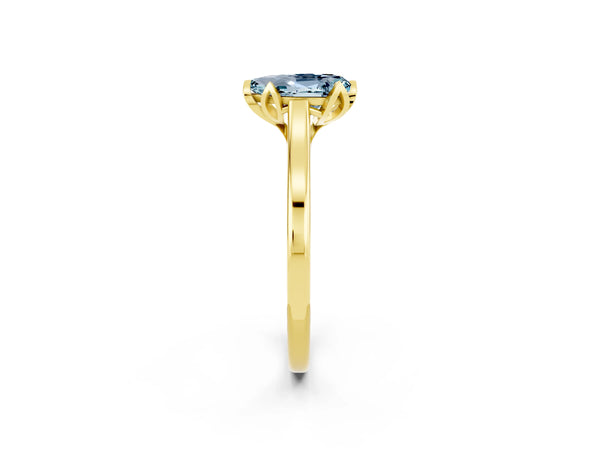 Yellow gold Pear Cut Aquamarine Solitaire Ring with Flower Prong Setting and Classic Band