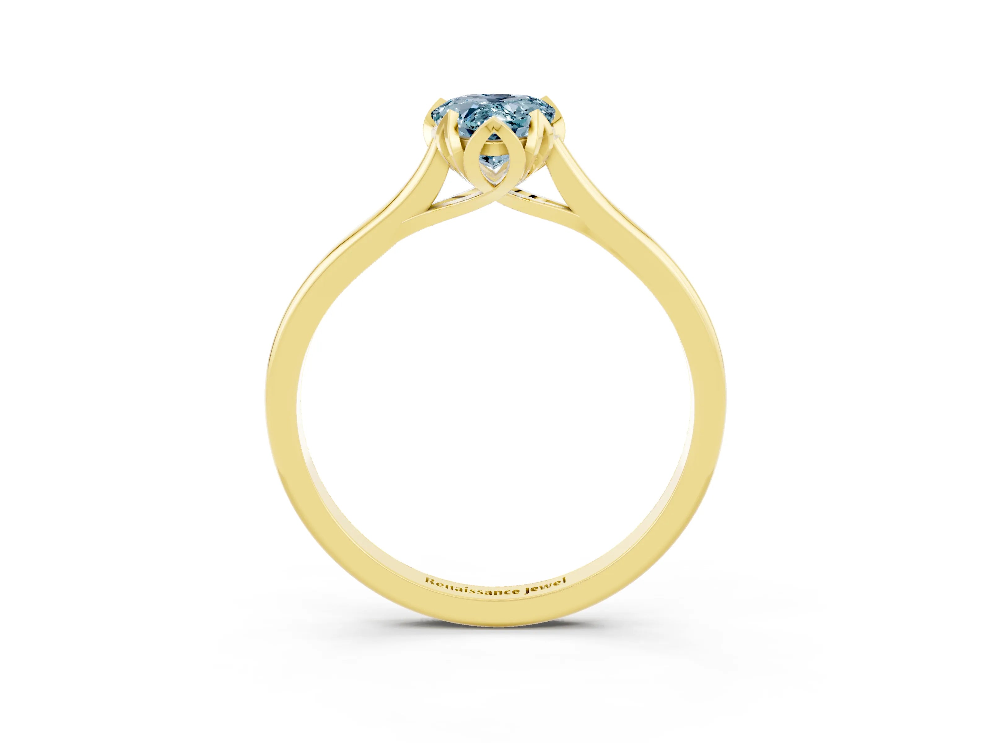Yellow gold Pear Cut Aquamarine Solitaire Ring with Flower Prong Setting and Classic Band_15