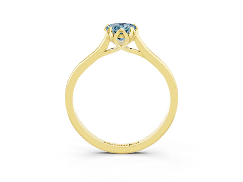Yellow gold Pear Cut Aquamarine Solitaire Ring with Flower Prong Setting and Classic Band_15