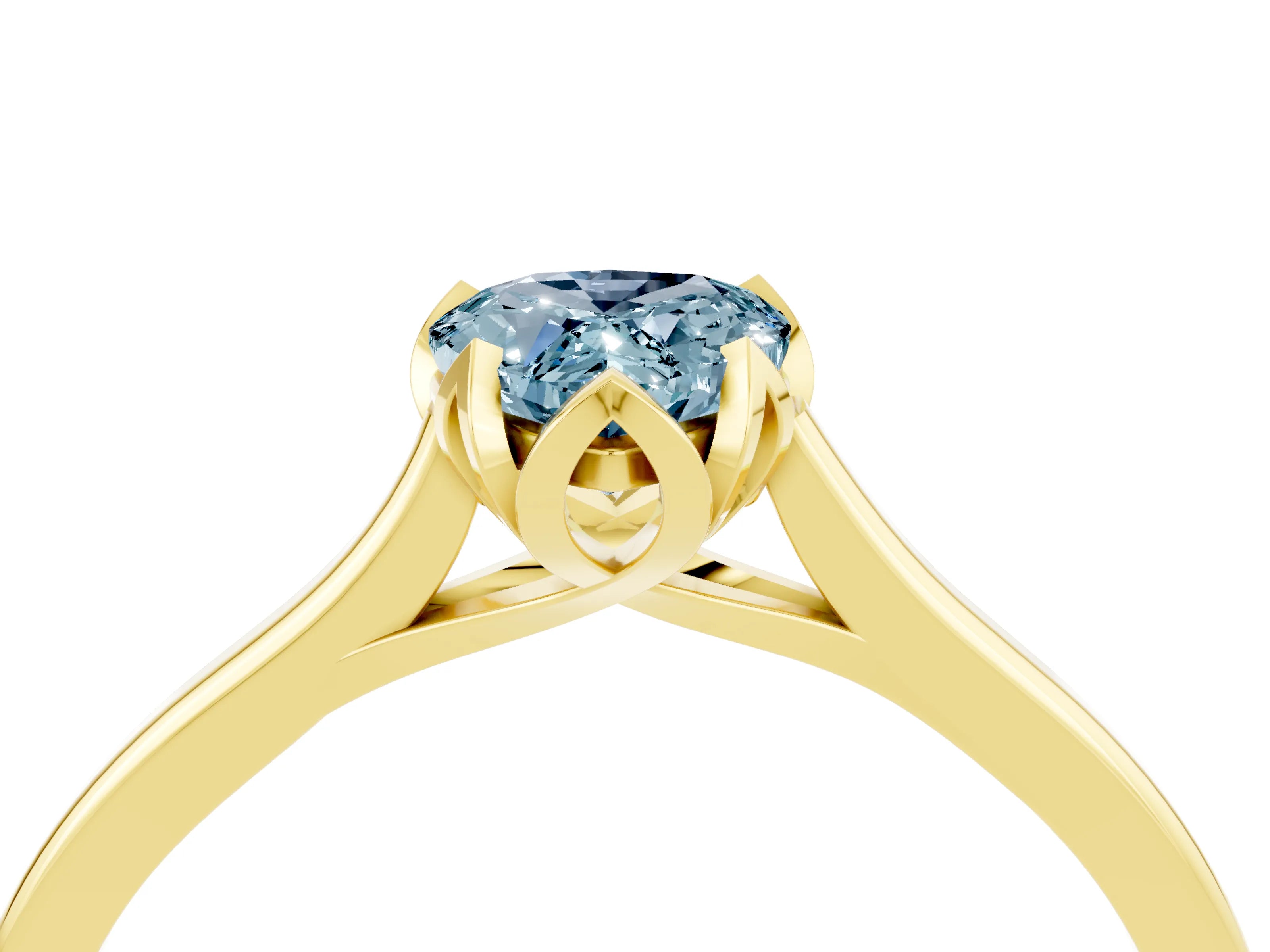 Yellow gold Pear Cut Aquamarine Solitaire Ring with Flower Prong Setting and Classic Band_16