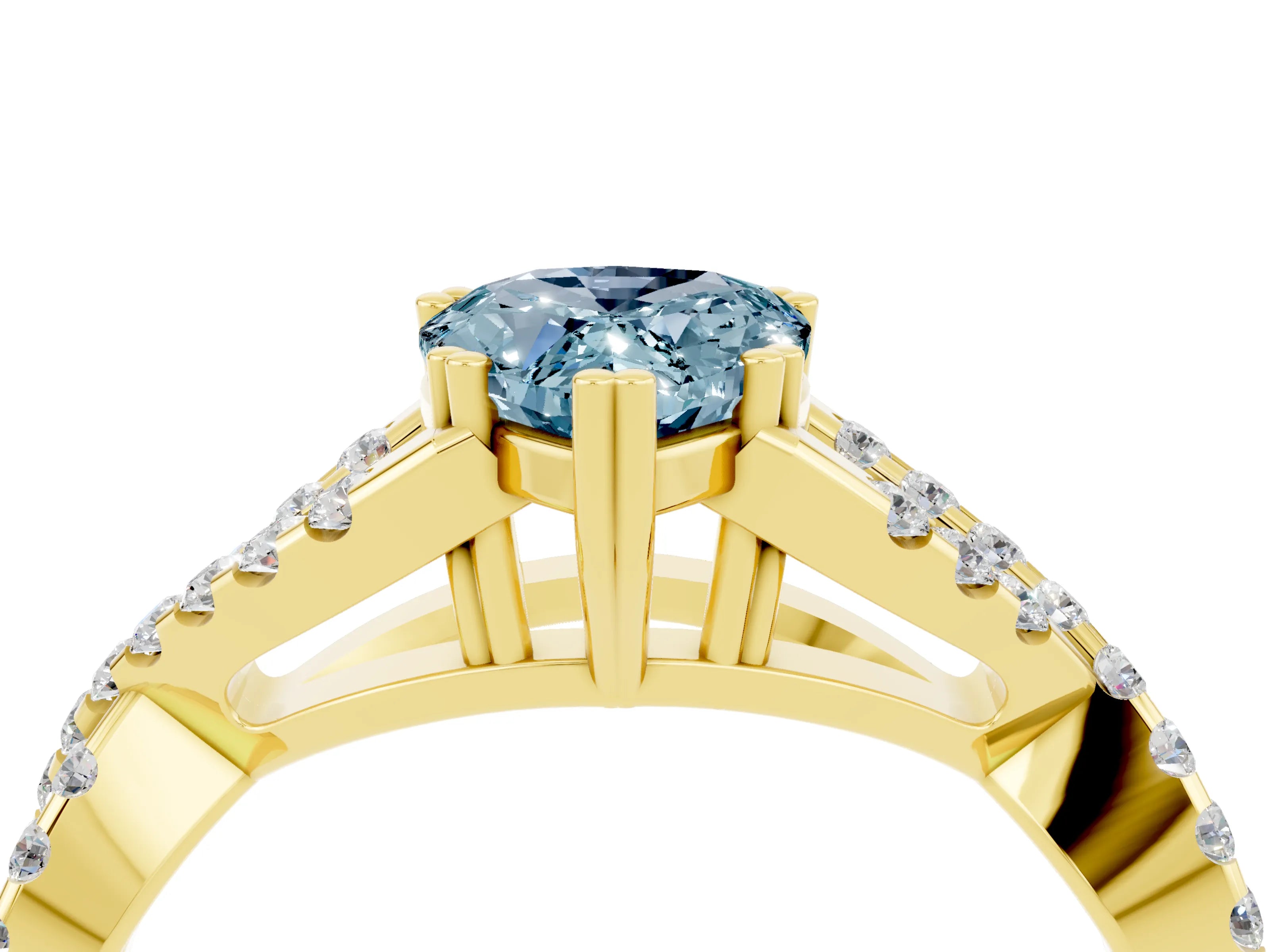 Yellow gold Pear Cut Aquamarine Solitaire Ring with Four-Prong Setting and Twisted Pavé Band_4