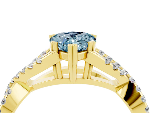 Yellow gold Pear Cut Aquamarine Solitaire Ring with Four-Prong Setting and Twisted Pavé Band_4