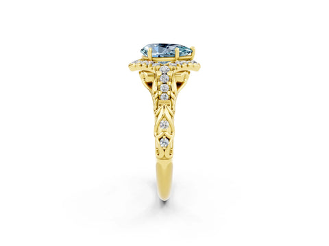 Yellow gold Pear Cut Aquamarine Solitaire Ring with Hidden Halo and Pavé Band_14