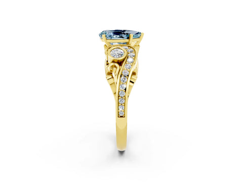 Yellow gold Pear Cut Aquamarine Solitaire Ring with Milgrain Pavé Band and Four-Prong Setting_26