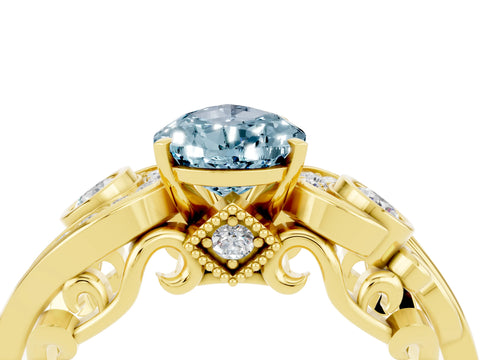 Yellow gold Pear Cut Aquamarine Solitaire Ring with Milgrain Pavé Band and Four-Prong Setting_28