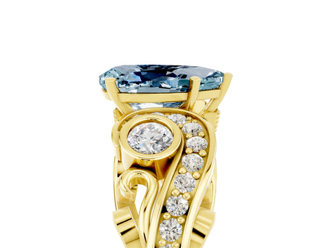 Yellow gold Pear Cut Aquamarine Solitaire Ring with Milgrain Pavé Band and Four-Prong Setting_29
