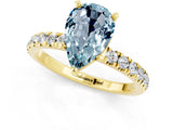 Yellow gold Pear Cut Aquamarine Solitaire Ring with Pavé Accents and Four-Prong Setting_1