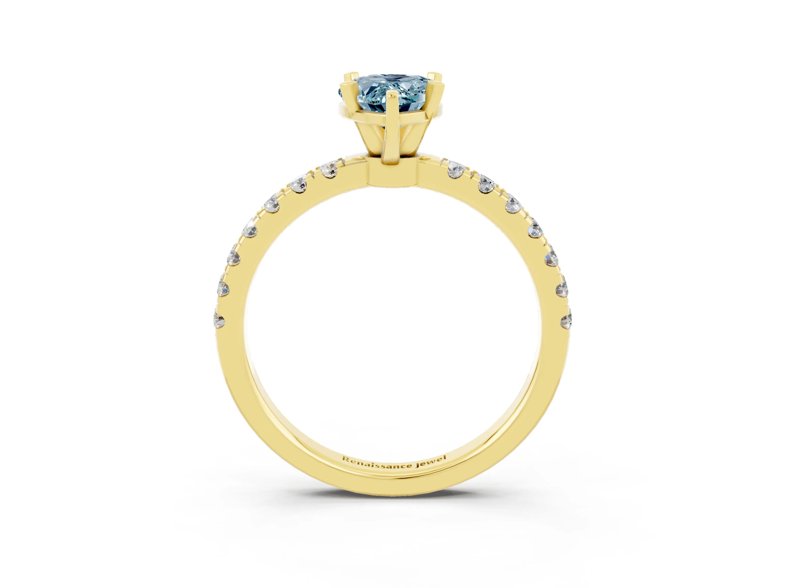 Yellow gold Pear Cut Aquamarine Solitaire Ring with Pavé Accents and Four-Prong Setting_3