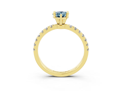 Yellow gold Pear Cut Aquamarine Solitaire Ring with Pavé Accents and Four-Prong Setting_3