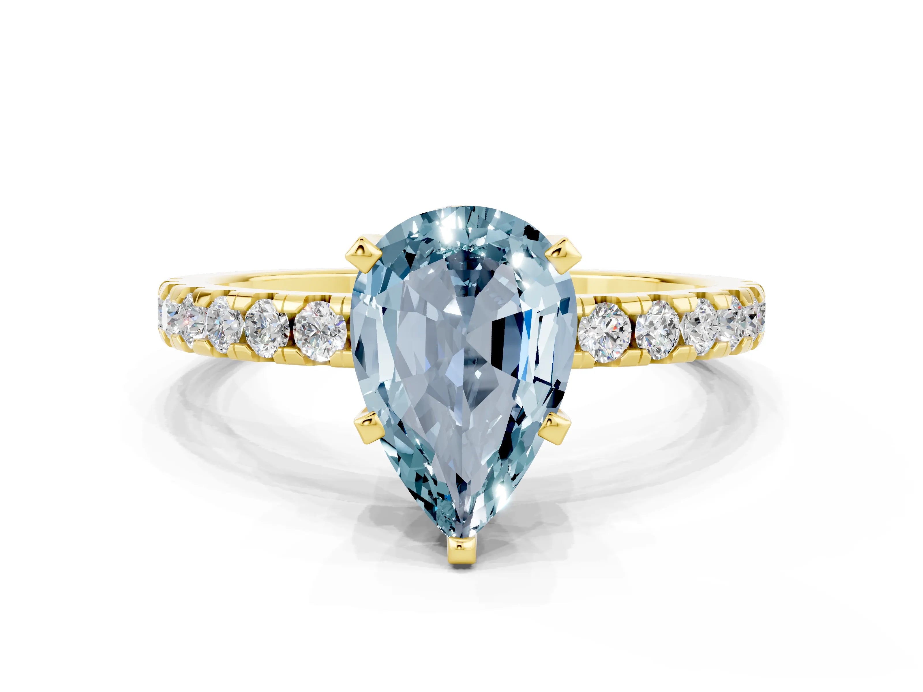 Yellow gold Pear Cut Aquamarine Solitaire Ring with Pavé Band and Four-Prong Setting_24