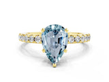 Yellow gold Pear Cut Aquamarine Solitaire Ring with Pavé Band and Four-Prong Setting_24