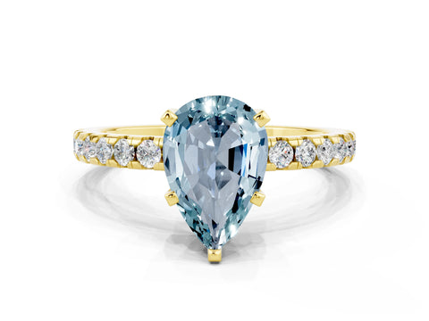 Yellow gold Pear Cut Aquamarine Solitaire Ring with Pavé Band and Four-Prong Setting_24