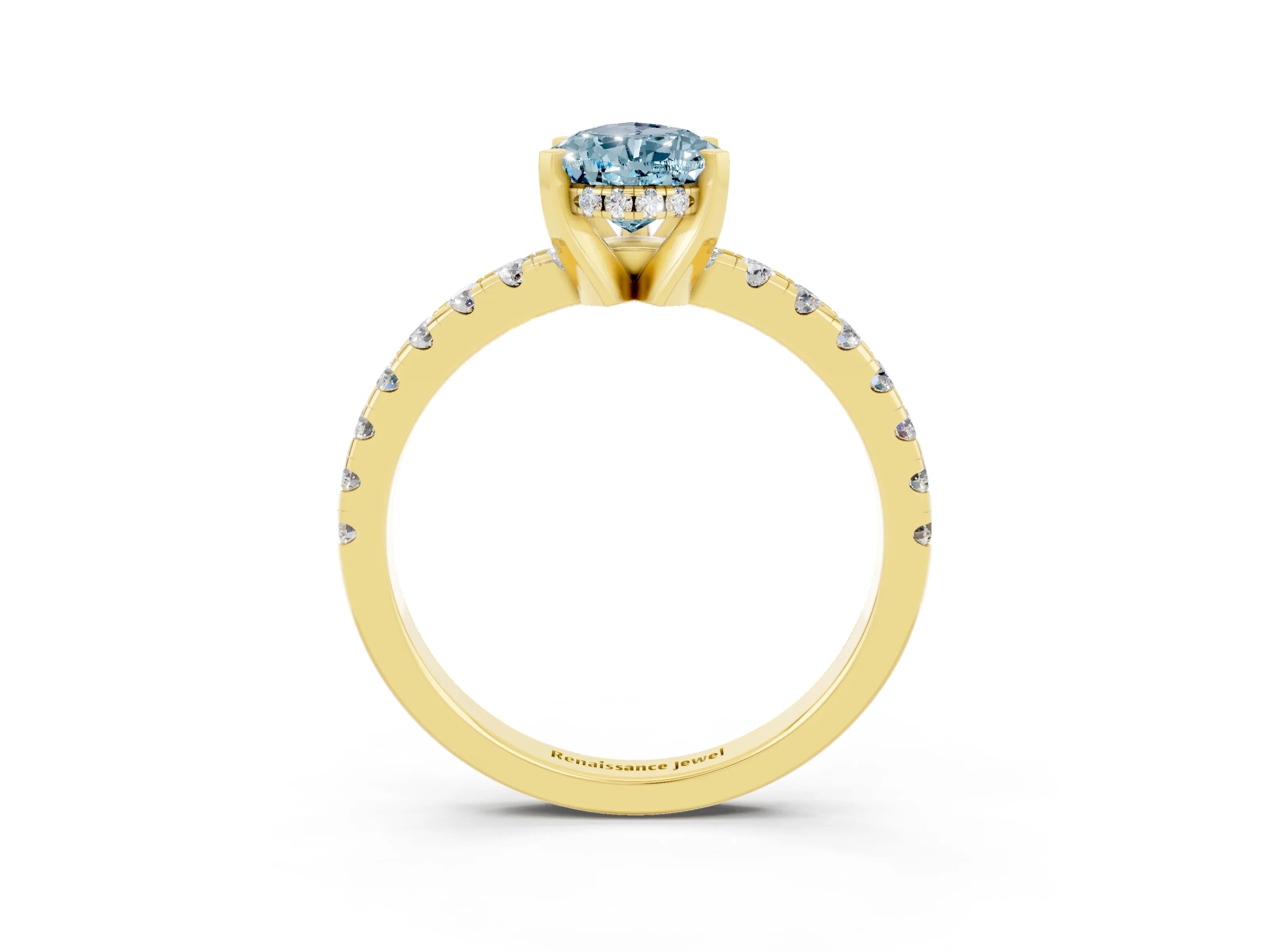 Yellow gold Pear Cut Aquamarine Solitaire Ring with Pavé Band and Four-Prong Setting_27