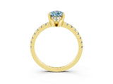 Yellow gold Pear Cut Aquamarine Solitaire Ring with Pavé Band and Four-Prong Setting_27