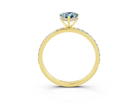 Yellow gold Pear Cut Aquamarine Solitaire Ring with Pavé Band and Hidden Halo_15