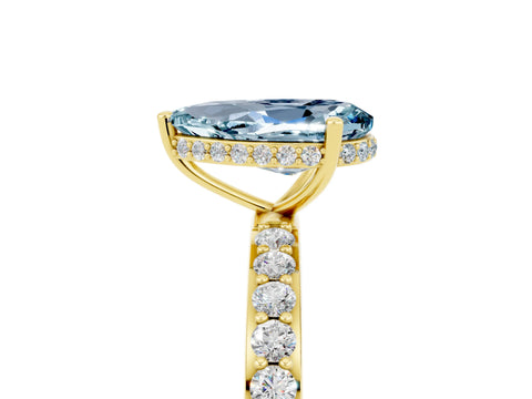 Yellow gold Pear Cut Aquamarine Solitaire Ring with Pavé Band and Hidden Halo_17