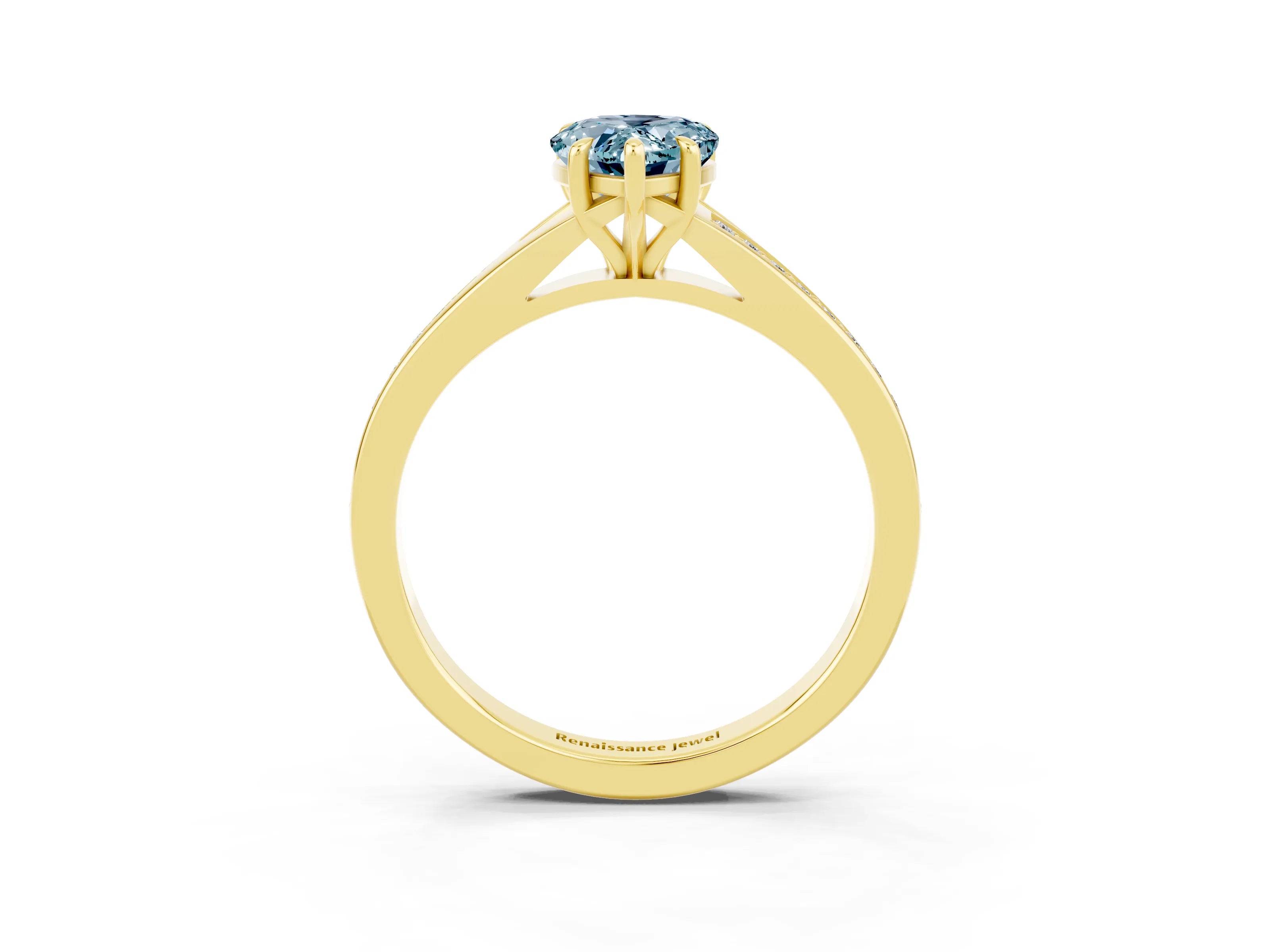 Yellow gold Pear Cut Aquamarine Solitaire Ring with Pavé Band and Prong Setting_15