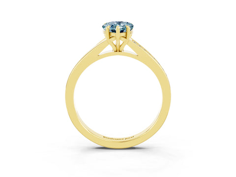 Yellow gold Pear Cut Aquamarine Solitaire Ring with Pavé Band and Prong Setting_15