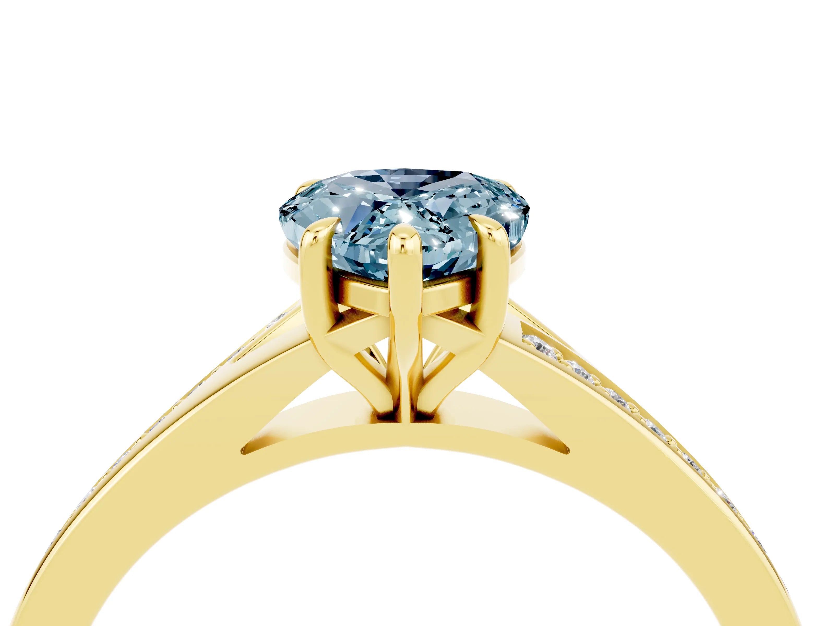 Yellow gold Pear Cut Aquamarine Solitaire Ring with Pavé Band and Prong Setting_16