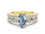 Yellow gold Pear Cut Aquamarine Solitaire Ring with Pavé and Channel Set Band