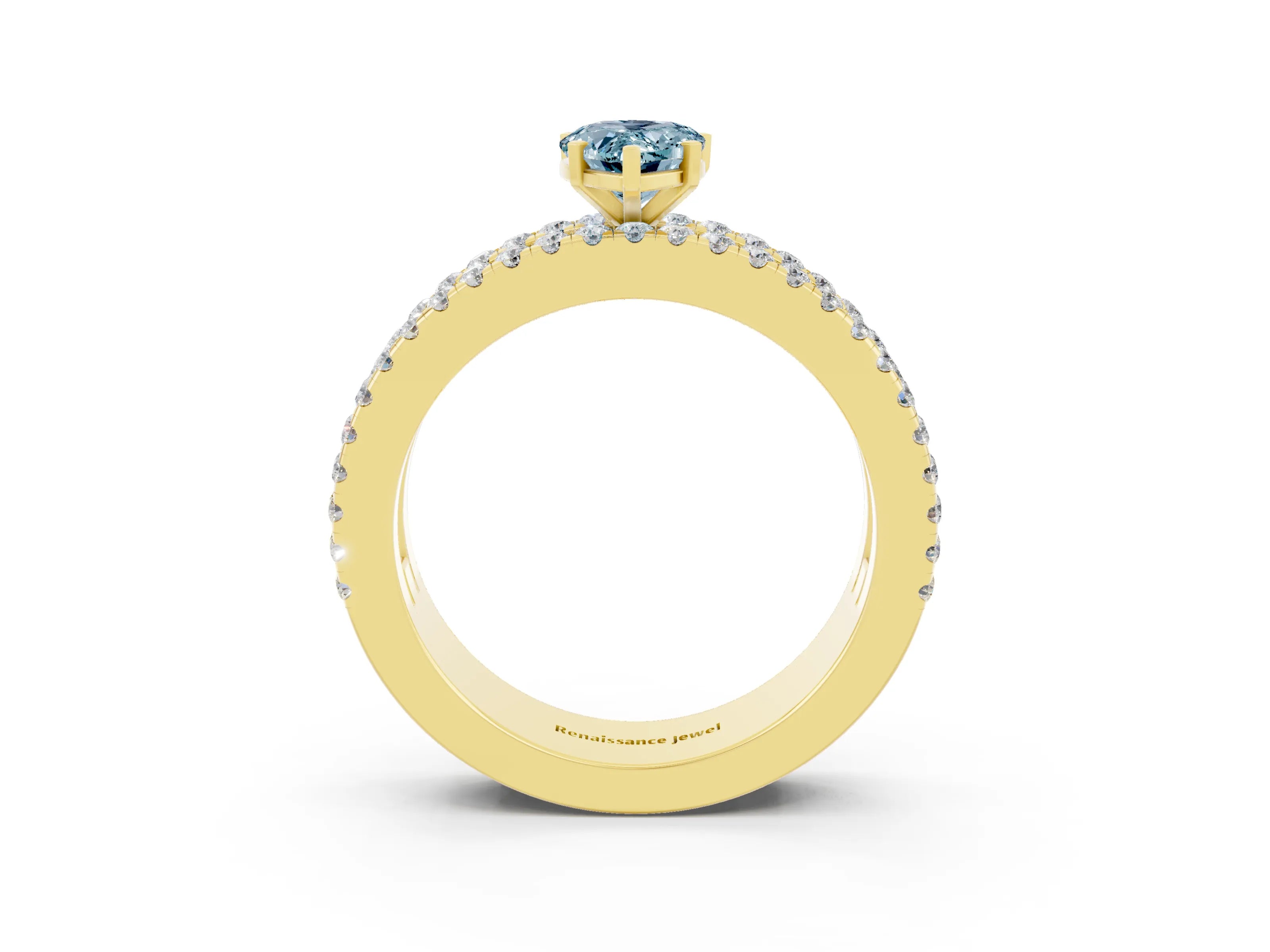 Yellow gold Pear Cut Aquamarine Solitaire Ring with Pavé and Channel Set Band_3