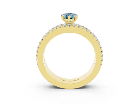 Yellow gold Pear Cut Aquamarine Solitaire Ring with Pavé and Channel Set Band_3