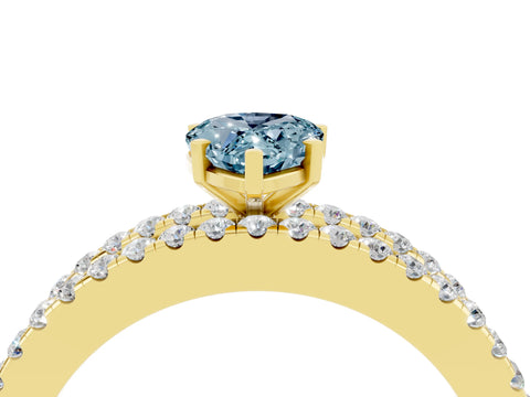 Yellow gold Pear Cut Aquamarine Solitaire Ring with Pavé and Channel Set Band_4