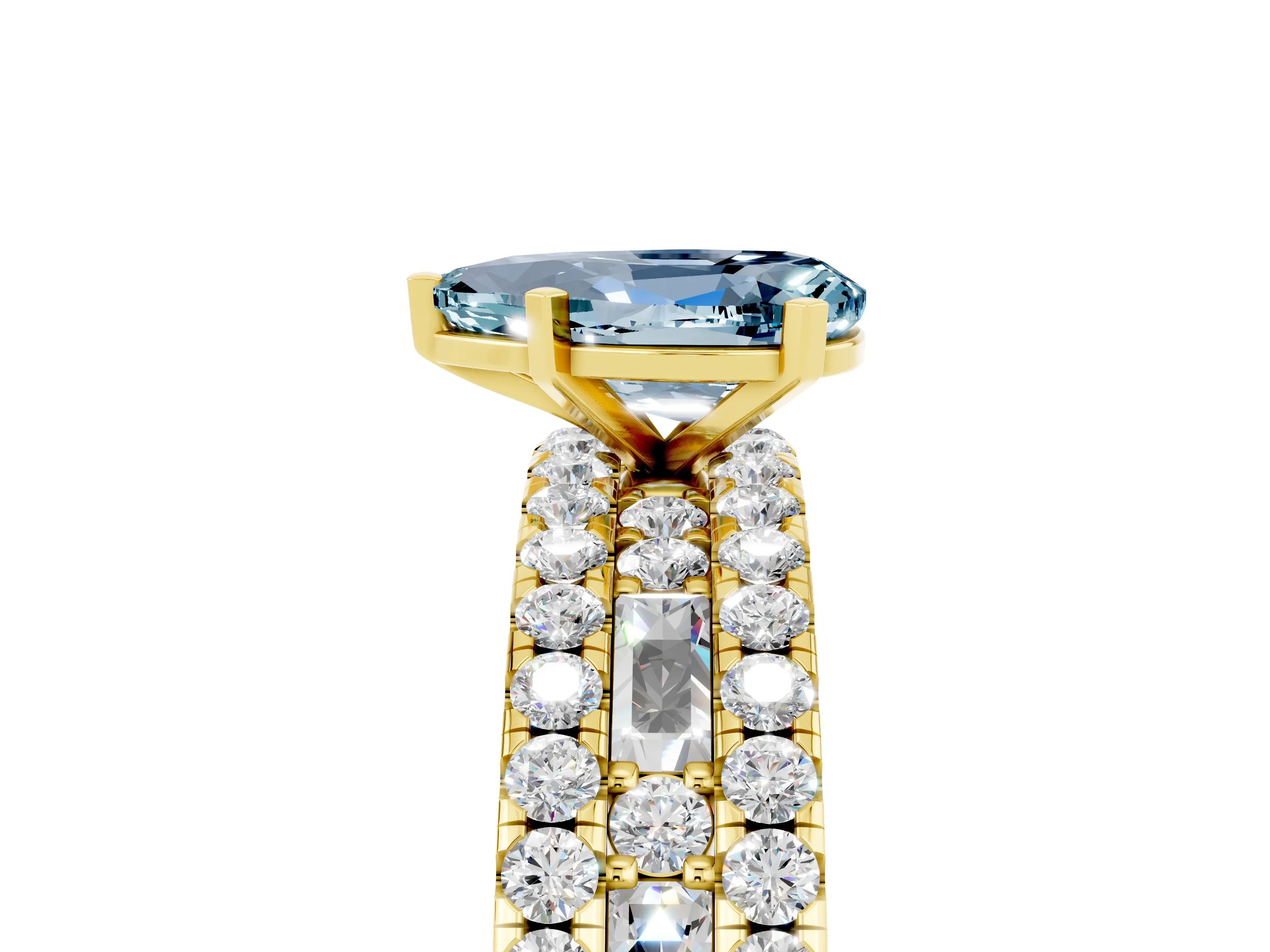Yellow gold Pear Cut Aquamarine Solitaire Ring with Pavé and Channel Set Band_5