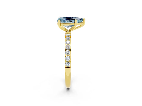 Yellow gold Pear Cut Aquamarine Solitaire Ring with Pave Band and Four Prong Setting_14