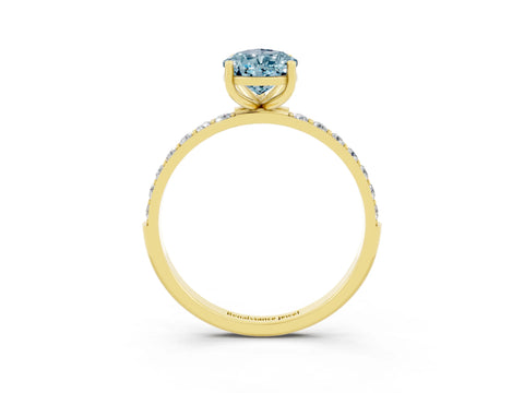 Yellow gold Pear Cut Aquamarine Solitaire Ring with Pave Band and Four Prong Setting_15