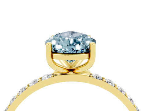 Yellow gold Pear Cut Aquamarine Solitaire Ring with Pave Band and Four Prong Setting_16