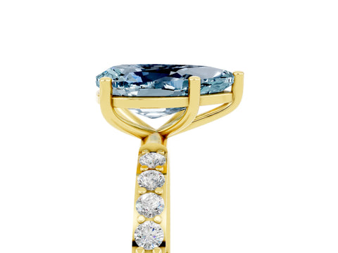 Yellow gold Pear Cut Aquamarine Solitaire Ring with Pave Band and Four Prong Setting_17