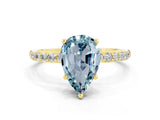 Yellow gold Pear Cut Aquamarine Solitaire Ring with Pave Band and Four Prong Setting_24