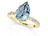 Yellow gold Pear Cut Aquamarine Solitaire Ring with Pave Band and Four Prong Setting_25