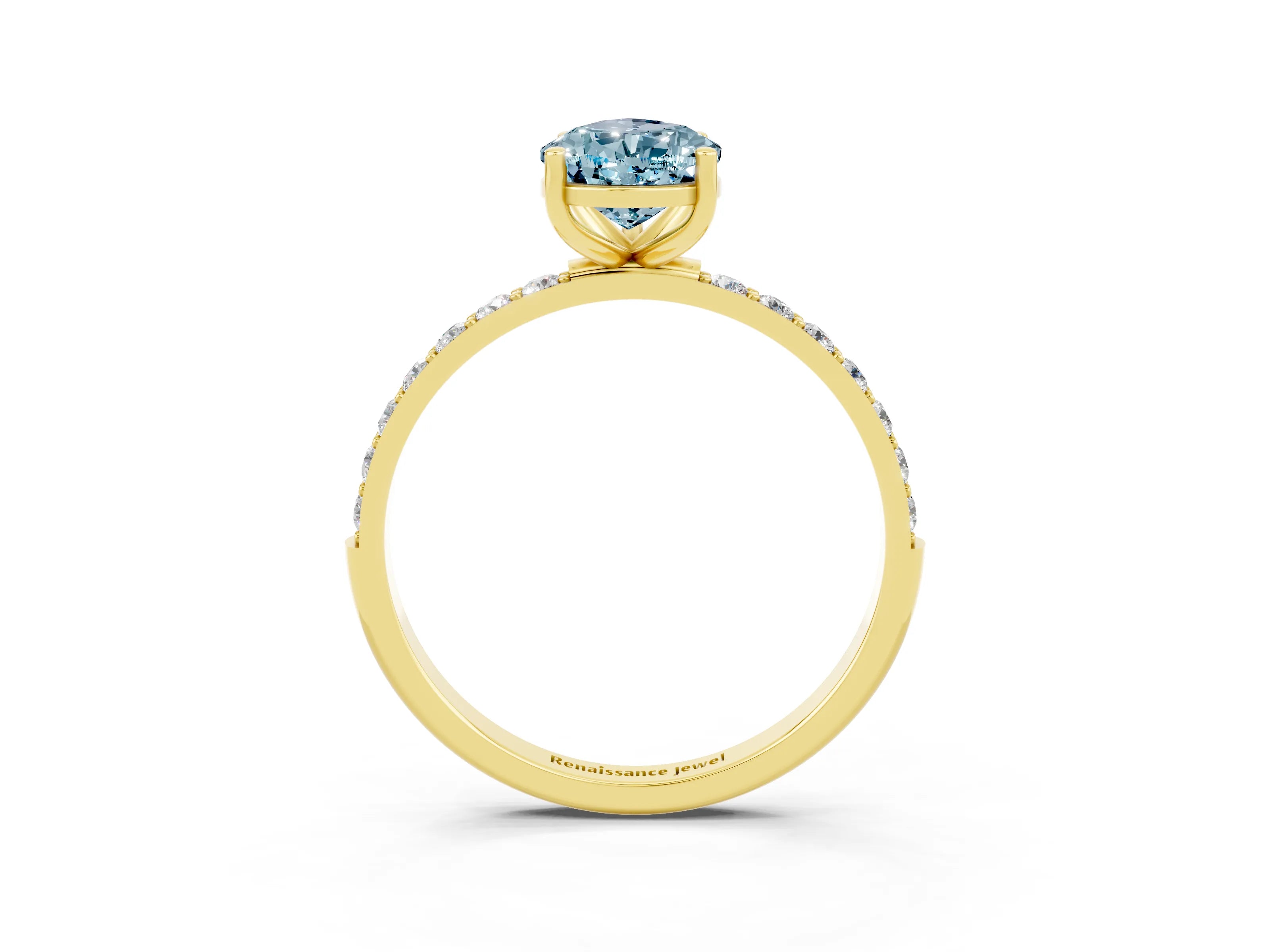 Yellow gold Pear Cut Aquamarine Solitaire Ring with Pave Band and Four Prong Setting_27