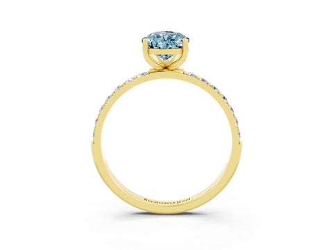 Yellow gold Pear Cut Aquamarine Solitaire Ring with Pave Band and Four Prong Setting_27