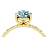 Yellow gold Pear Cut Aquamarine Solitaire Ring with Pave Band and Four Prong Setting_28
