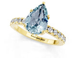 Yellow gold Pear Cut Aquamarine Solitaire Ring with Round  Pavé Band and Four-Prong Setting_37