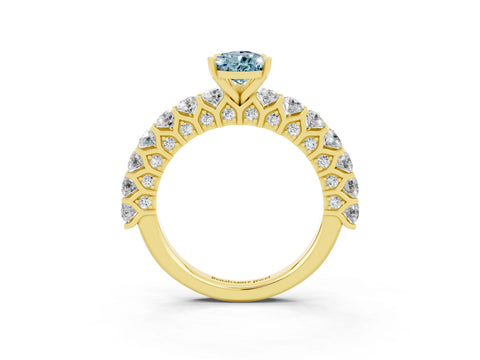 Yellow gold Pear Cut Aquamarine Solitaire Ring with Shared Prong Pavé Band and Four-Prong Setting_3