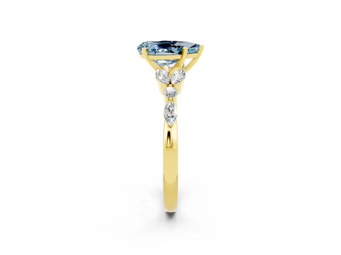 Yellow gold Pear Cut Aquamarine Solitaire Ring with Side Stones and Four-Prong Setting_14